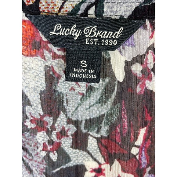 Lucky Brand Bohemian Split Tie Neck Floral Print Long Sleeve Size Small Blouse - Picture 3 of 8
